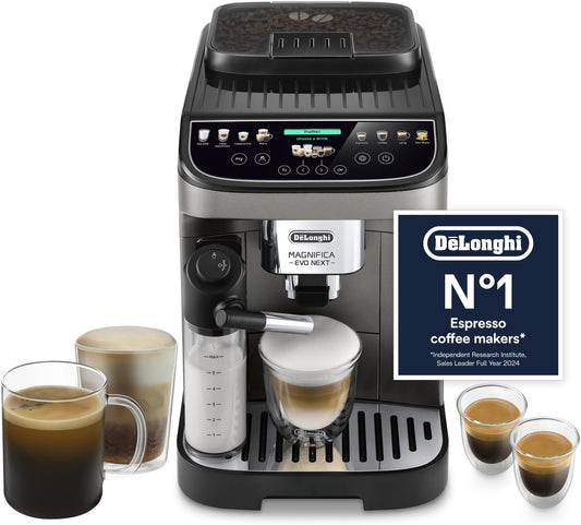 De'Longhi Magnifica Evo Next ECAM312.80.TB,Automatic Coffee Machine With Automatic Milk Frother,Bean To Cup Coffee and Cappuccino Machine with Intuitive Touch Display,Black/Titanium