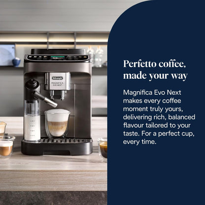Magnifica Evo Next ECAM312.80.TB,Automatic Coffee Machine With Automatic Milk Frother,Bean To Cup Coffee and Cappuccino Machine with Intuitive Touch Display,Black/Titanium